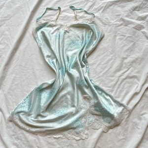 victoria’s Secret Blue and White Silk Satin Leopard Print Wedding Slip Dress